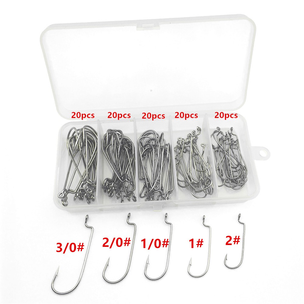 Hộp 100 Lưỡi Câu Bằng Thép Các Bon Mềm 3 / 0#-2#