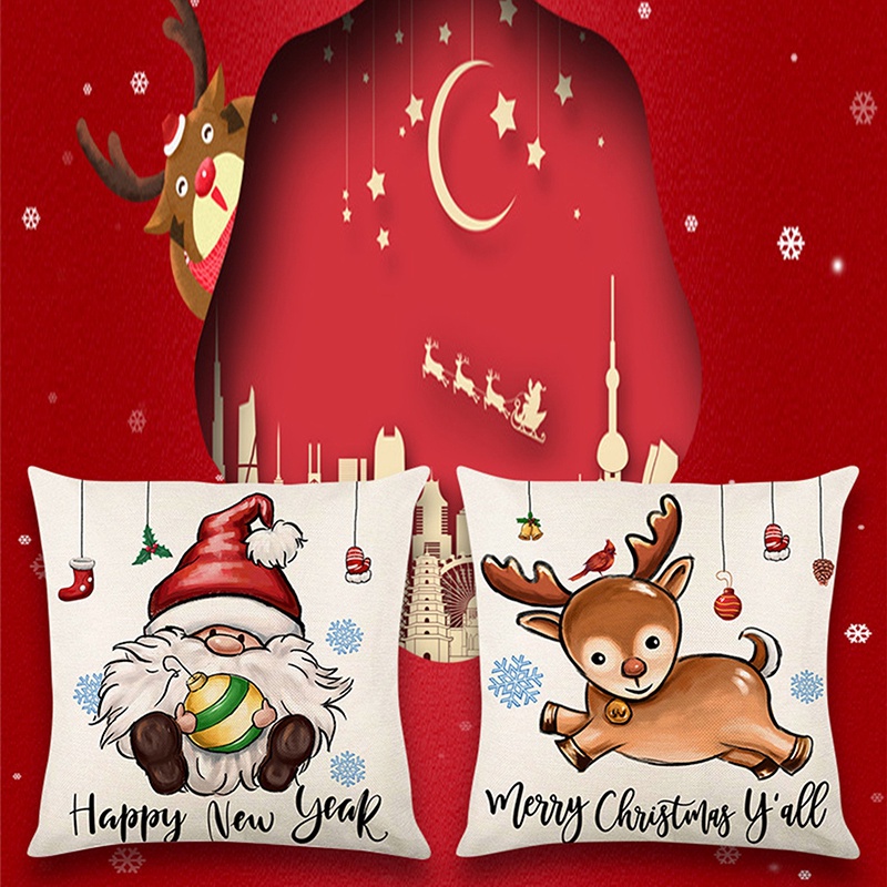 1 Vỏ Gối Đơn In Hình Ông Già Noel Tuần Lộc Trang Trí Nhà Cửa Dịp Giáng Sinh