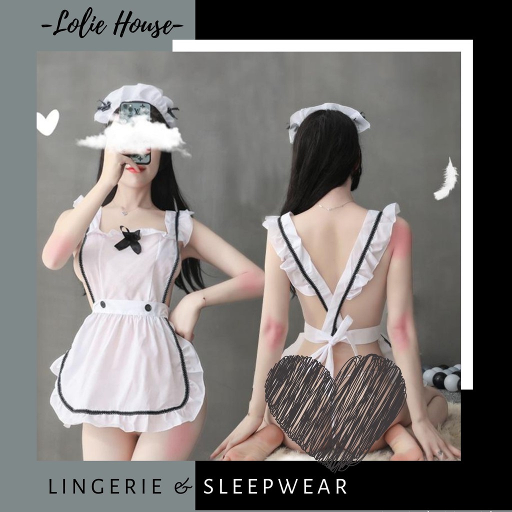 Cosplay Hầu gái đầu bếp - Set váy ngủ sexy cosplay hầu gái màu trắng LOLIE HOUSE - CP4 | BigBuy360 - bigbuy360.vn