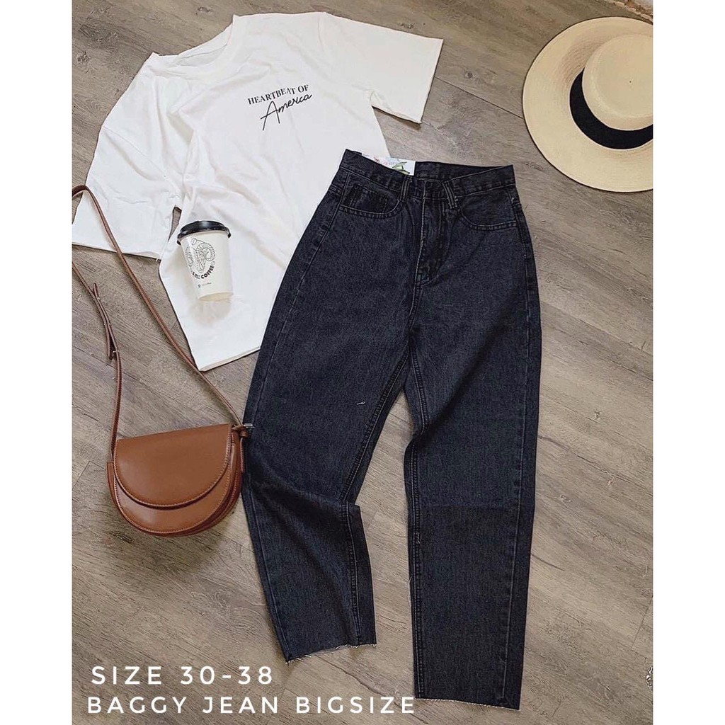 Quần jean đen baggy bigsize kimfashion,quần from rộng lưng cao ulzzang BGD75-115 từ 60-90kg
