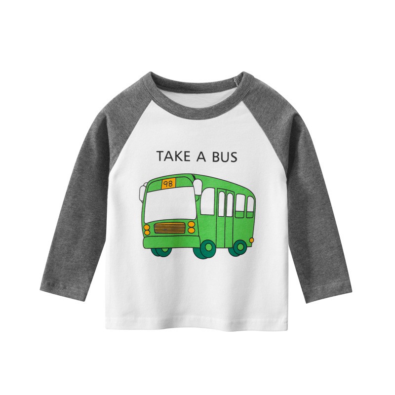 Áo thun bé trai 27KIDS áo thun dài tay cho bé họa tiết Giao Thông chất cotton hàng xuất Âu Mỹ