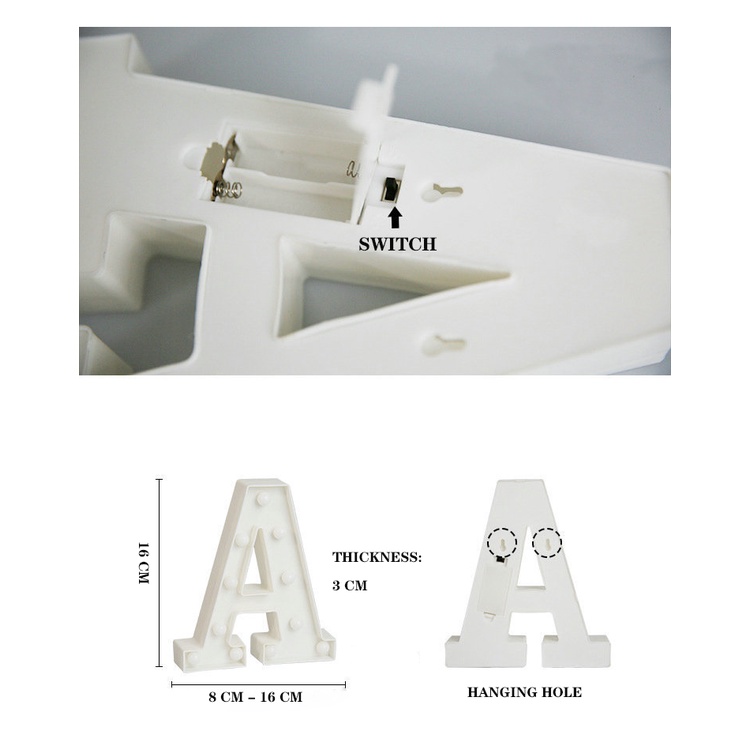 Bảng Đèn LED 16CM Chữ Cái Tiếng Anh Để Trang Trí Phòng / Tiệc Cưới / Sinh Nhật