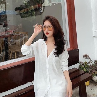 Set Sơ mi đũi trắng kèm Quần suông đi biển🌊 ảnh thật