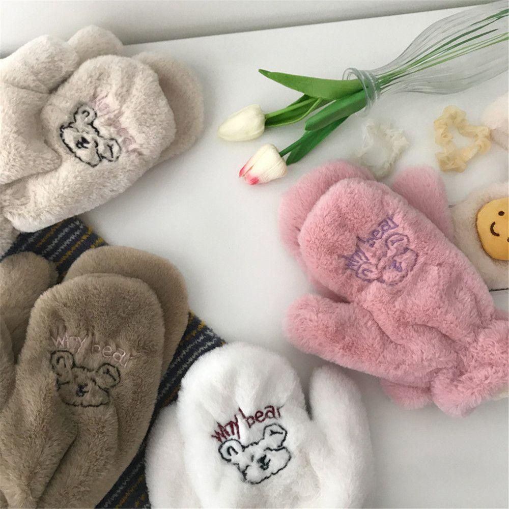 ESPO 1 Đôi Găng Tay Giữ Ấm Hở Ngón Hình Gấu Phong Cách Hàn Quốc