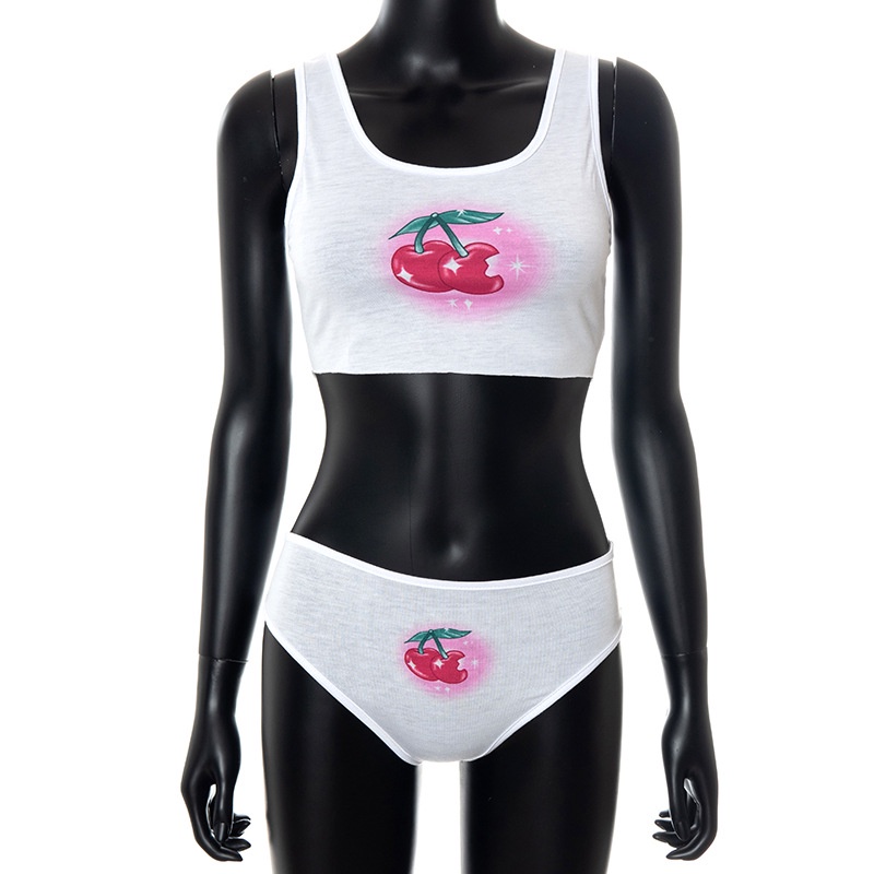 DUNEA Bộ áo sát nách in hình quả cherry và quần ngắn sành điệu cho phái nữ