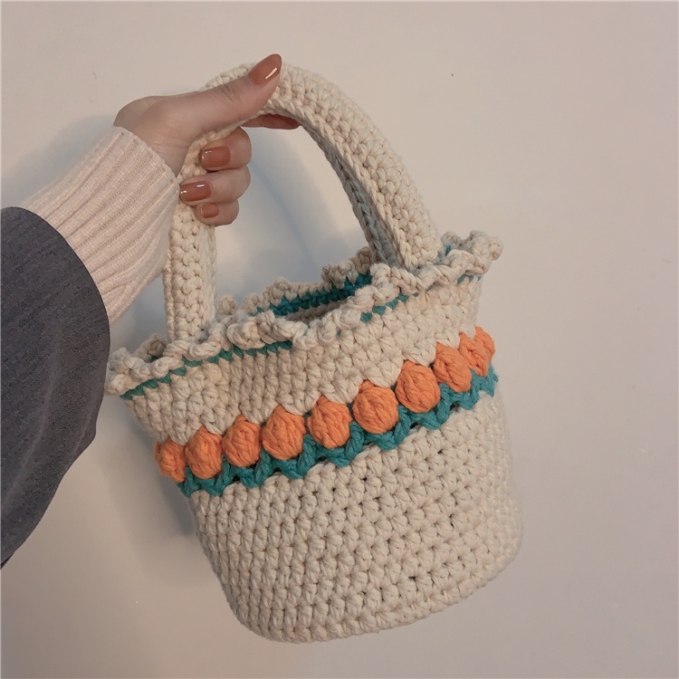 Túi xách đan len thủ công hình hoa Tulip dễ thương20210829