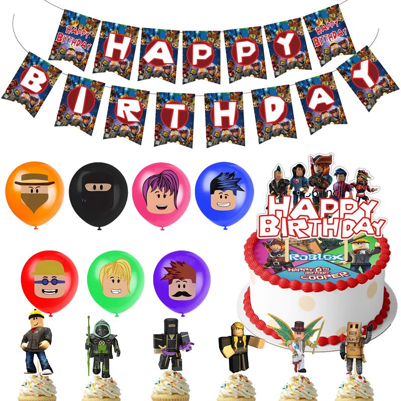 Roblox Theme Party Decoration Kids Boys Birthday Party Supplies Decor Costume Banner Balloon Cake Topper