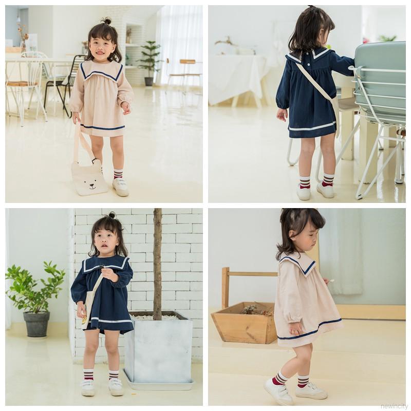 Đầm Tay Dài Màu Trơn Thiết Kế Xinh Xắn Cho Bé Gái