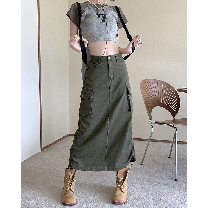 Chân Váy Chữ a Lưng Cao Phối Dây Rút Thời Trang vintage Hàn Quốc