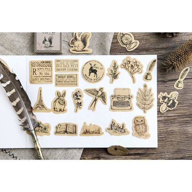 Hộp 46 miếng sticker mẫu thư bút vintage