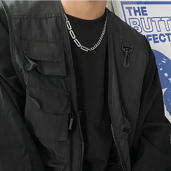 Dây chuyền titan phối 2 kiểu xích chữ nhật và xích vát cạnh không gỉ MN01