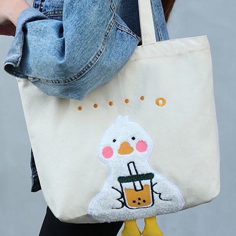 Túi Xách Canvas Cỡ Lớn Thêu Họa Tiết Dễ Thương Thời Trang Cho Học Sinh