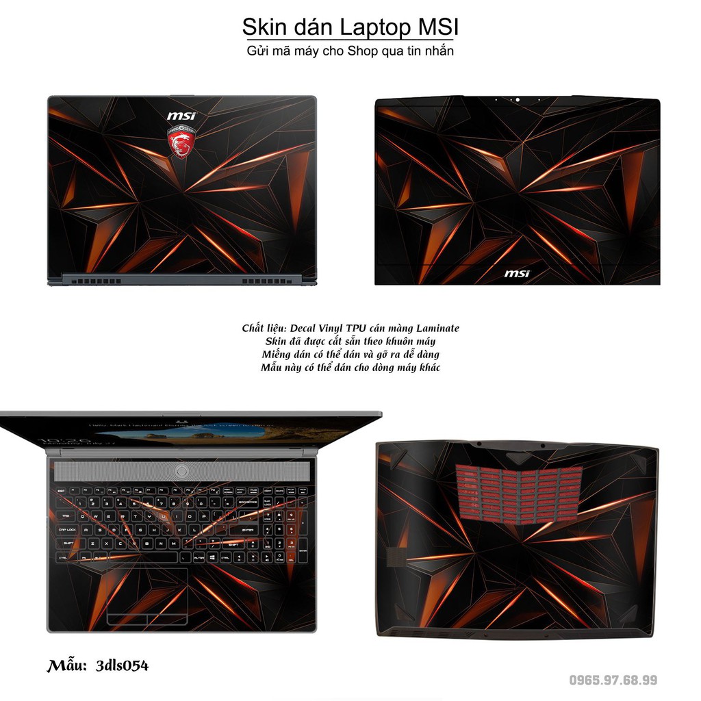 Skin dán Laptop MSI in hình 3Ds (inbox mã máy cho Shop)