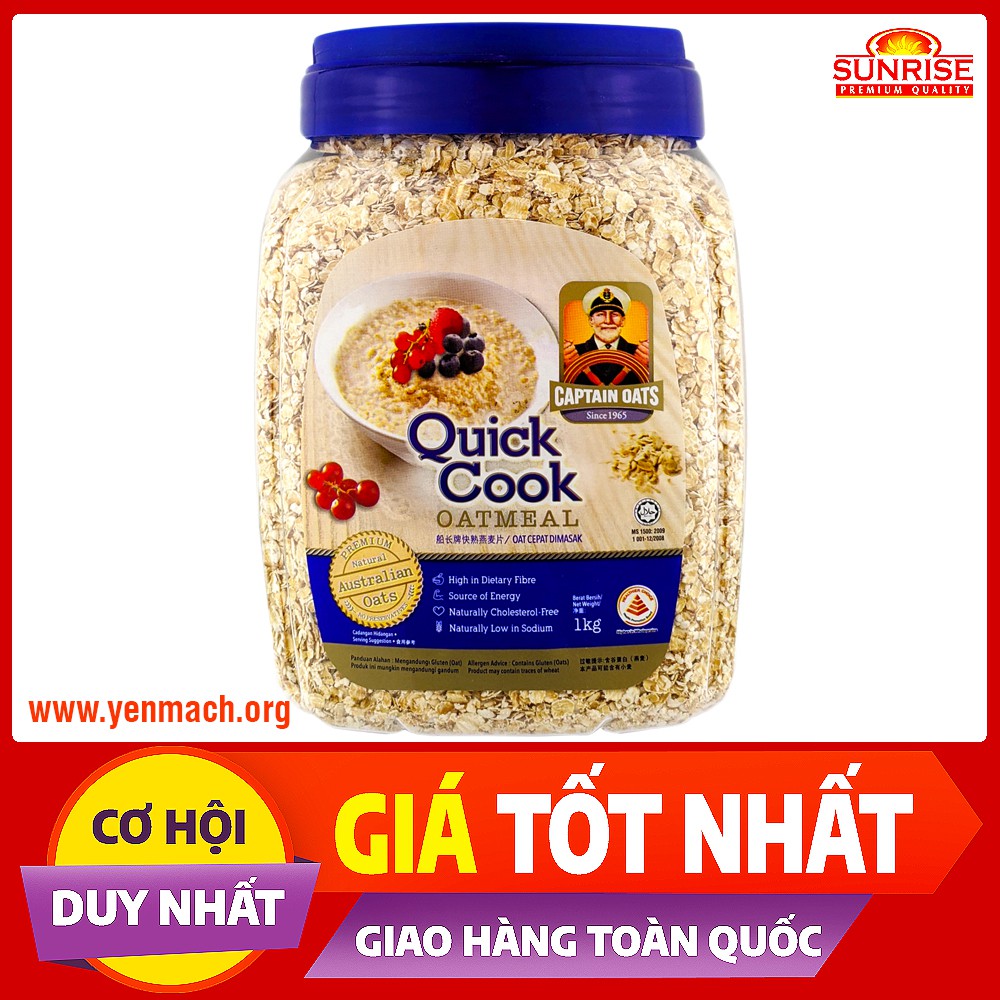 Yến mạch úc nguyên chất Captain Oats - Quickcook Oatmeal hũ 1kg - Nhập khẩu chính ngạch hải quan