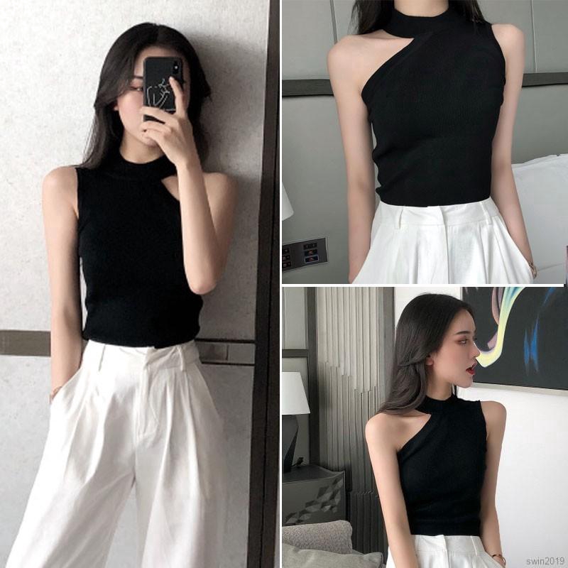 Áo dệt kim cổ yếm hở vai thời trang cho nữ