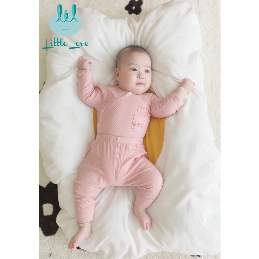 Lillte Love - Bộ cài lệch sơ sinh vải tăm có túi cho bé trai, bé gái từ 0 đến 6 tháng ( Size 0.3 tặng kèm phụ kiện mũ, b