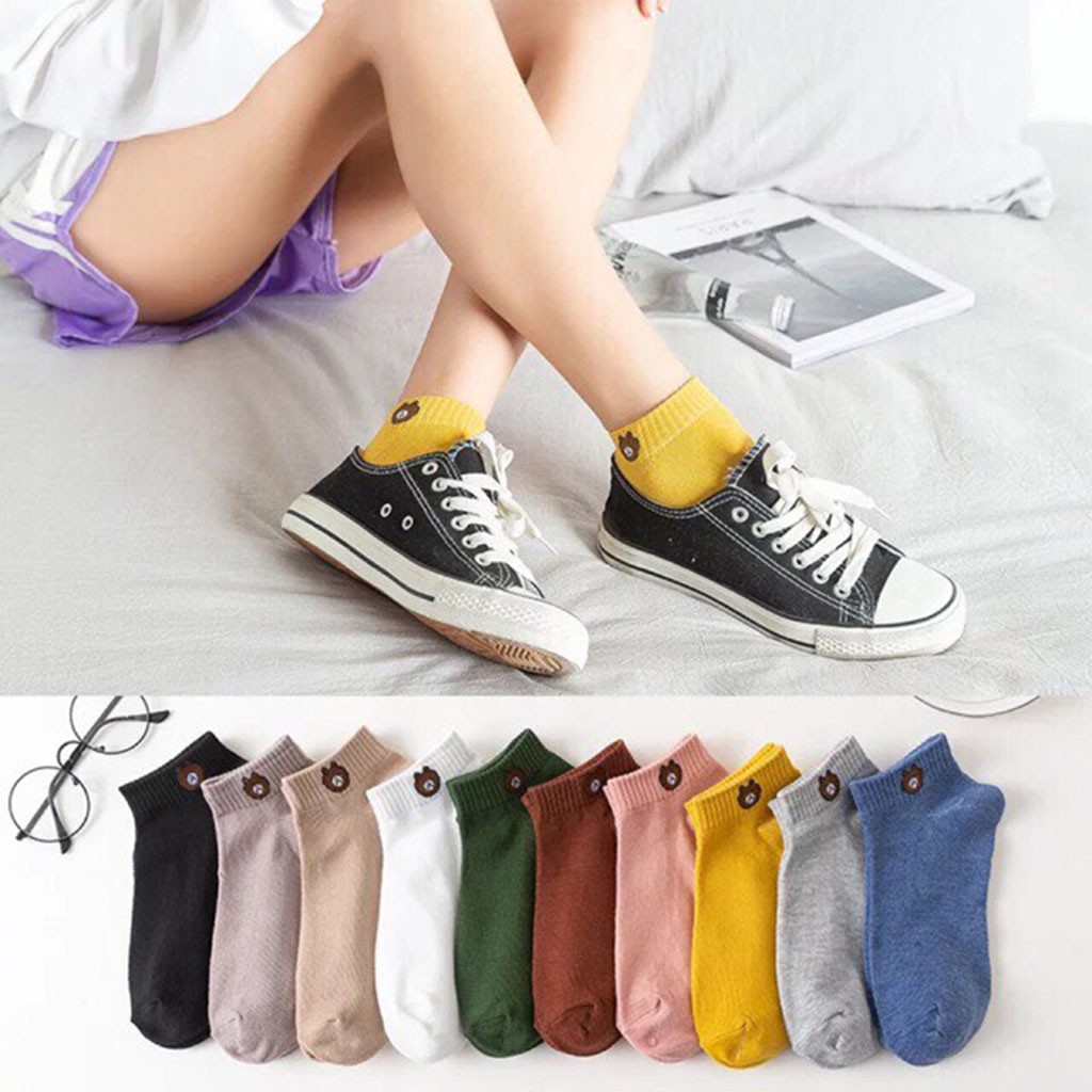 [Combo 3 đôi ] Vớ Nữ Cổ Ngắn Nhiều Màu Hình Gấu- Tất Vớ Nữ - Tashop