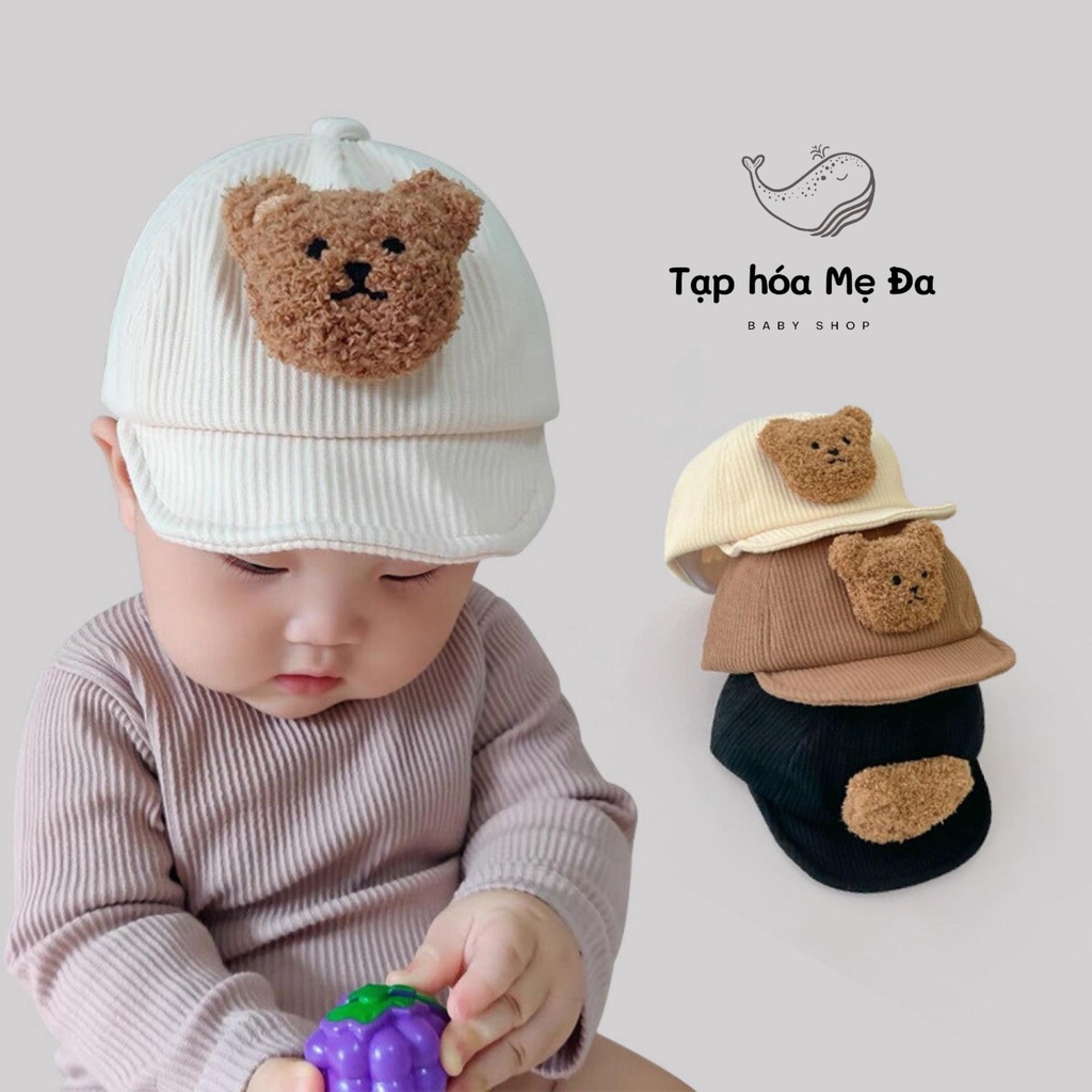 Mũ cho bé trai 1-3 tuổi/nón hình gấu cho bé sơ sinh vải nhung tăm cao cấp phong cách Hàn Quốc