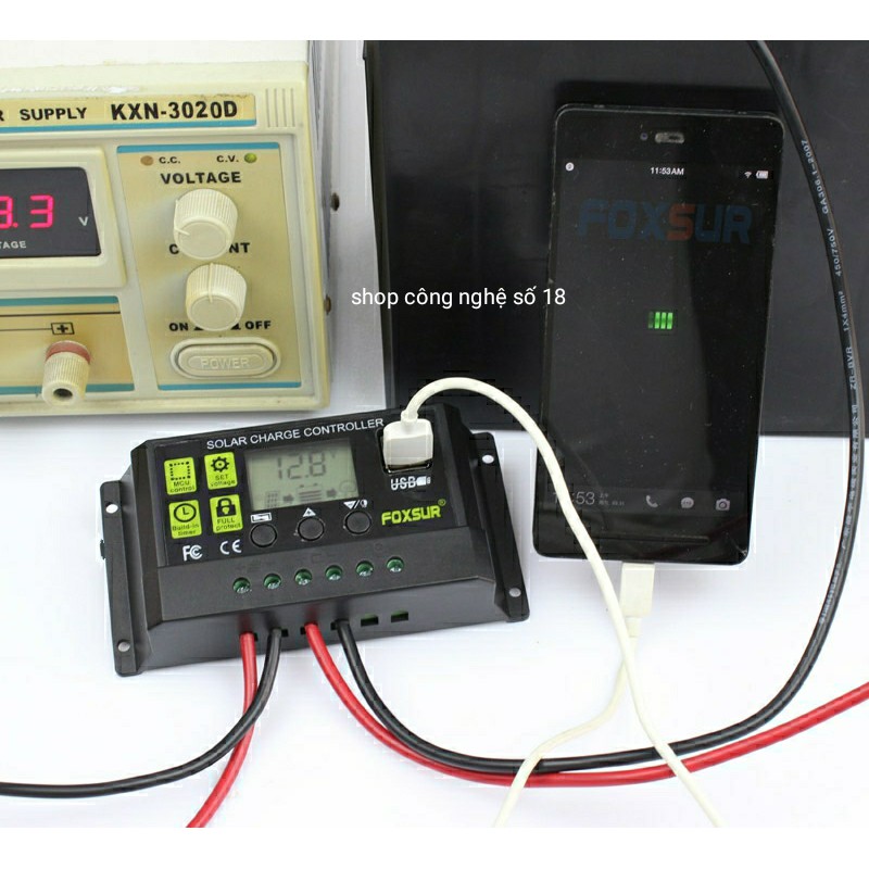 Foxsur  30A 12V/24V Solar Charge Controller Điều khiển sạc pin năng lượng mặt trời tự động nhận dạng, bảo vệ mạch