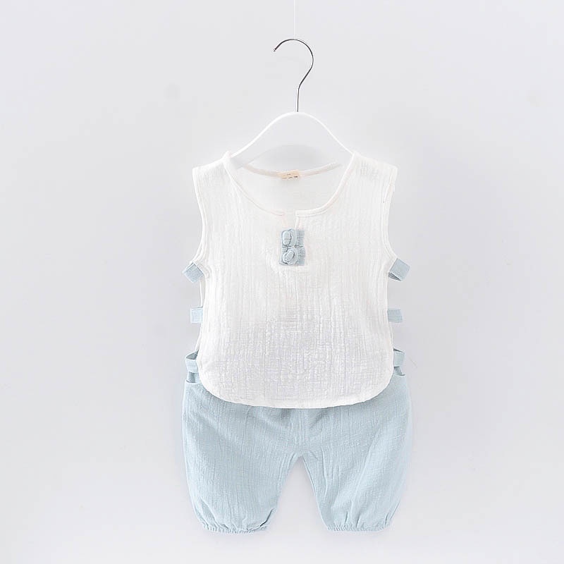 Set Đồ Mùa Hè 2 Món Gồm Áo Thun Không Tay + Quần Ngắn Màu Trơn Thời Trang Cho Bé Trai Và Gái