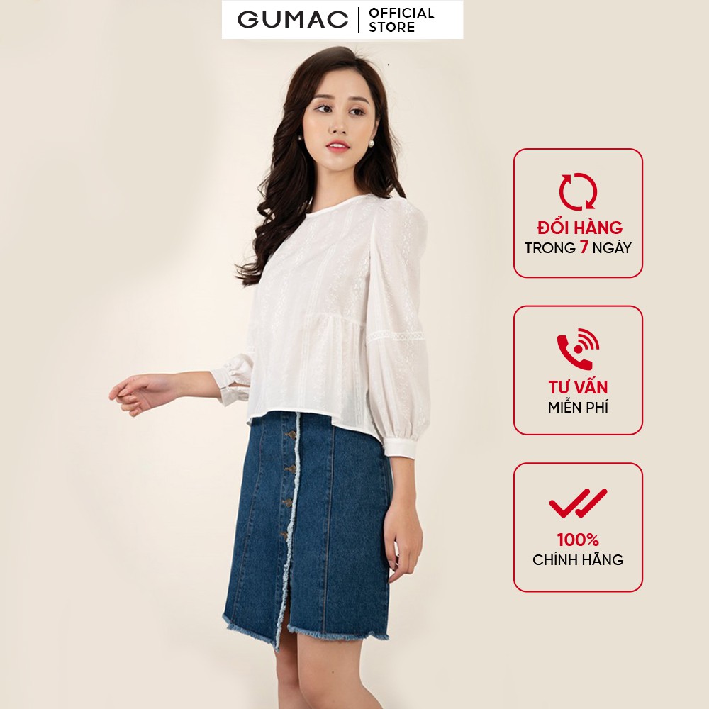 Chân váy jean tà lệch GUMAC VJB3228