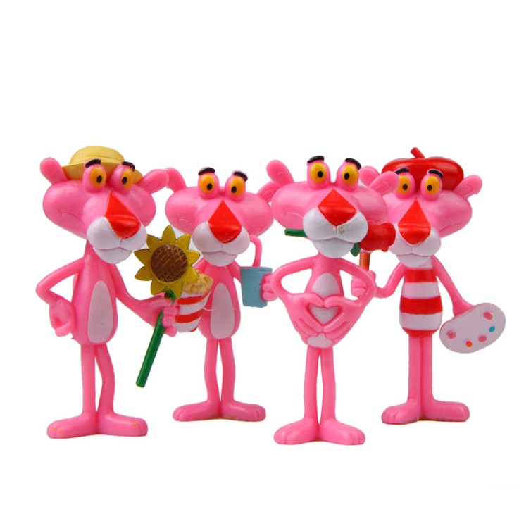 Bộ 04 mô hình báo hồng Pink Panther trang trí tiểu cảnh, móc khóa, DIY