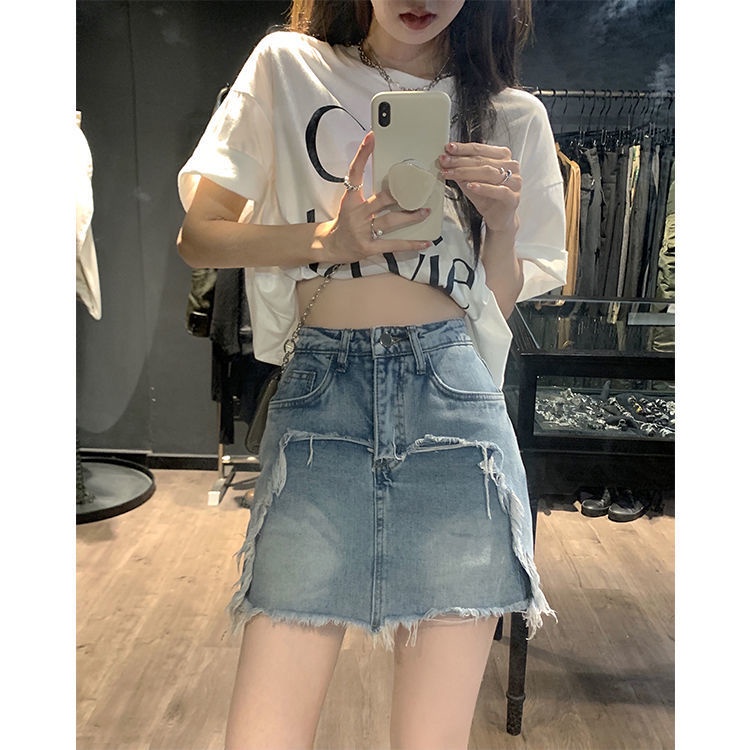 COZOK Chân váy jean Rách Lưng Cao Thời Trang Cho Nữ