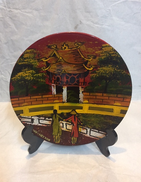 Tranh đĩa sơn mài hình Khuê văn các, Chùa mội cột, Tháp rùa Hồ gươm