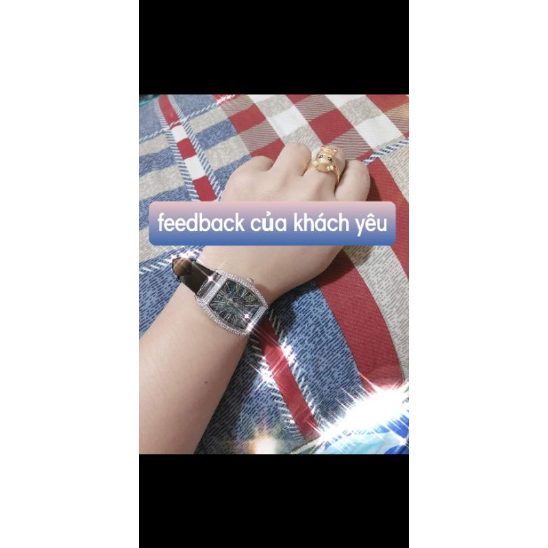 Đồng hồ nữ Davena mặt 32mm full pha lê ngũ sắc dây da