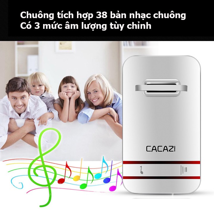 Chuông cửa không dây Cacazi không dùng pin chống nước, cực tốt, bảo hành 1 đổi 1 trong 1 tháng