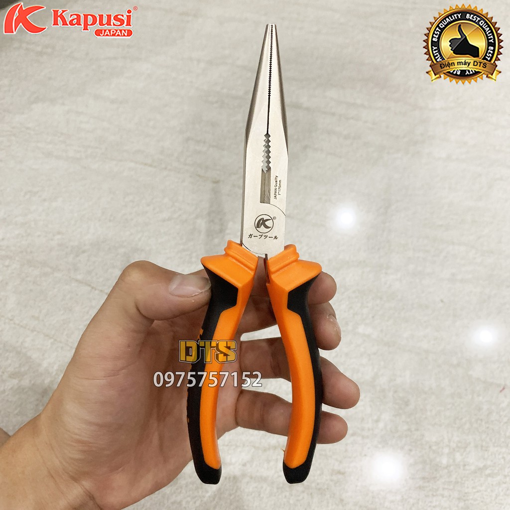 Kìm nhọn công nghiệp kiểu Nhật Kapusi JAPAN 7 inch, hợp kim thép Niken cao cấp, thiết kế tiên tiến tiết kiệm 30% lực bấm