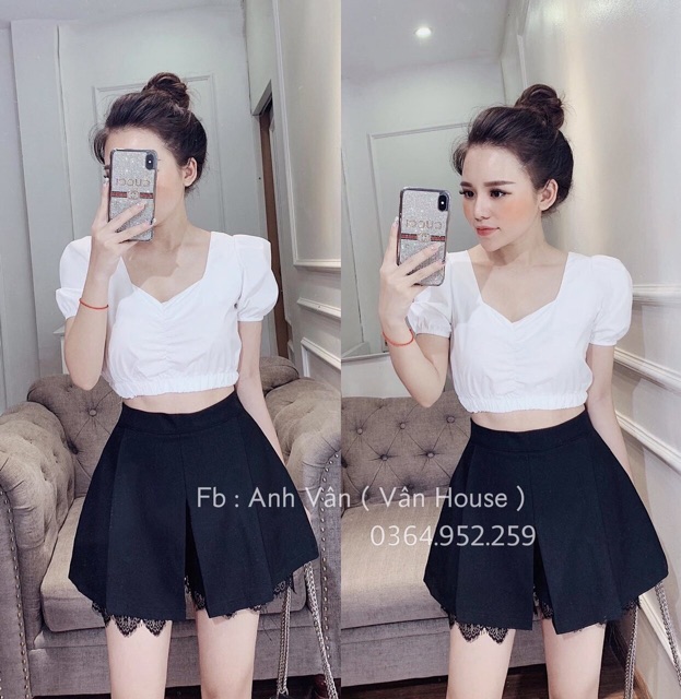 Quần sooc giả váy xếp li pha ren | BigBuy360 - bigbuy360.vn