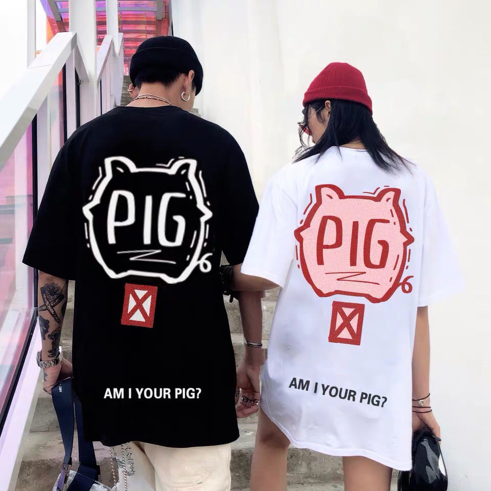 Áo thun unisex tay lỡ form rộng , áo phông nam nữ form rộng chất cotton mát mịn thấm hút mồ hôi in hình con heo