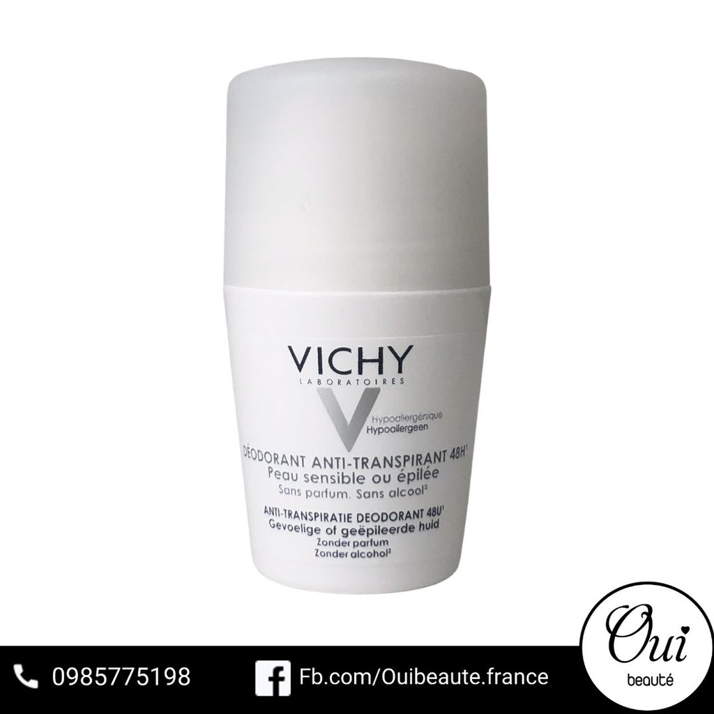 Lăn khử mùi Vichy Deodorant Anti-transpirant 48h, Lăn khô thoáng vùng da dưới cánh tay 50ml Ouibeaute