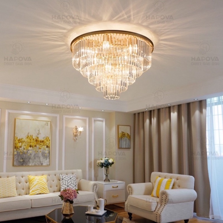 Đèn chùm phòng khách, đèn chùm pha lê + Tặng kèm bóng led HAPOVA DCH 1039