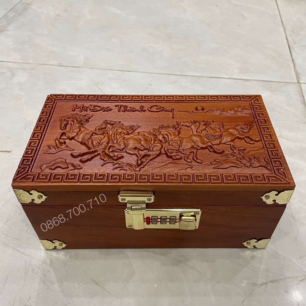 Hộp Đựng Tiền Tiết Kiệm Có Khóa Bảo Mật Bằng Gỗ Hương Cao Cấp , Hộp đựng con dấu ,trang sức trạm mã đáo thành công