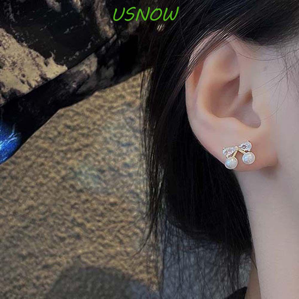 Khuyên Tai Móc Đính Ngọc Trai / Cherry Zircon Phong Cách Hàn Quốc Cho Nữ