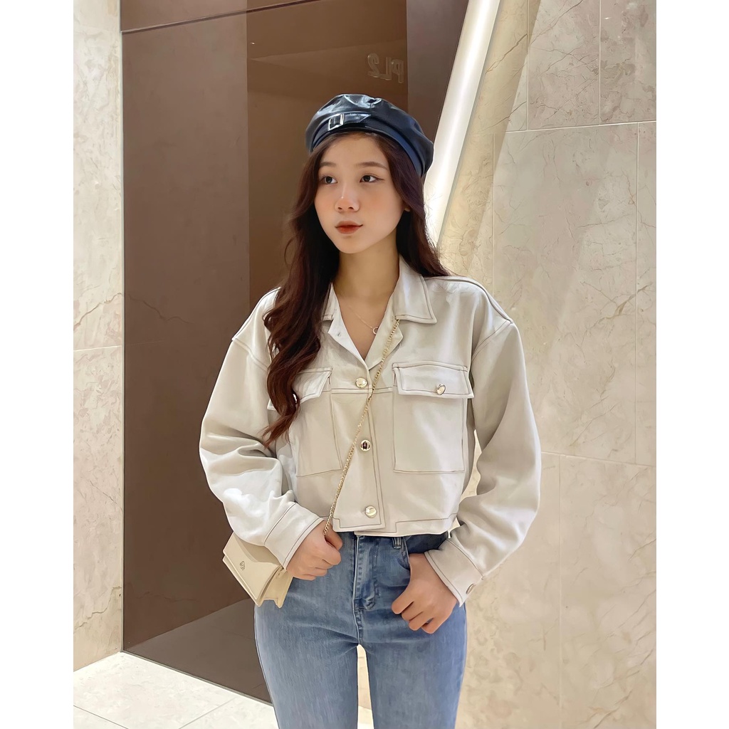 Áo khoác da lộn croptop thơi trang nữ Miho house