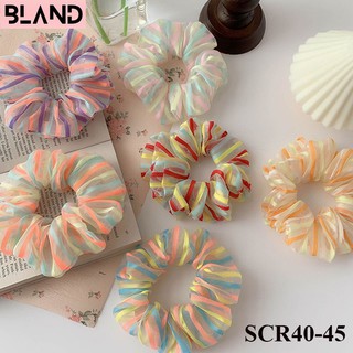 Dây cột tóc vải Scrunchies voan trơn bản lớn HOT TREND họa tiết kẻ sọc
