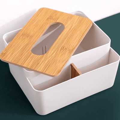 Hộp Khăn Giấy Nắp Gỗ 3 Ngăn Hộp Đựng Giấy Ăn Để Bàn ZA32 (3 Ngăn )