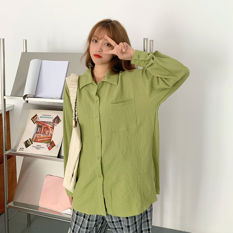 Áo Sơ Mi Tay Dài Màu Trơn Kiểu Retro Thời Trang Mùa Thu Dành Cho Nữ