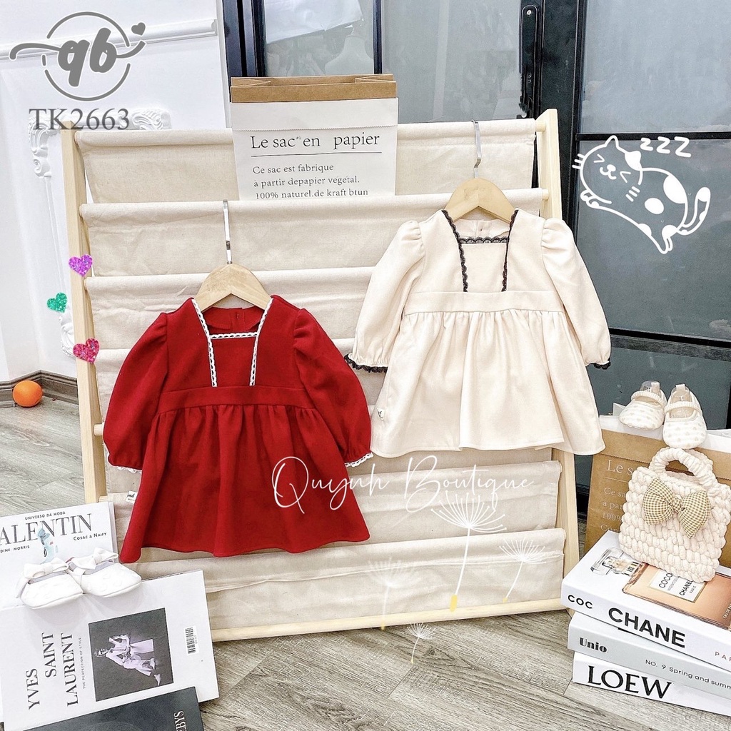 Thời Trang Trẻ Em Quỳnh Boutique Váy Đầm Bé Gái Chất Nhung Giữ Ấm Siêu Xinh