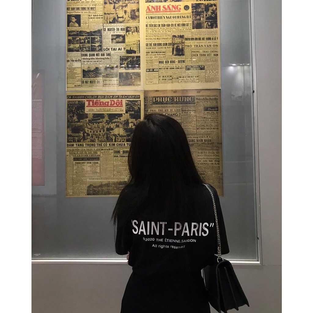 Áo thun nữ BLACKDOKI-SAINT PARIS , áo phông unisex form rộng oversize tay lỡ cá tính chất cotton dày dặn | BigBuy360 - bigbuy360.vn