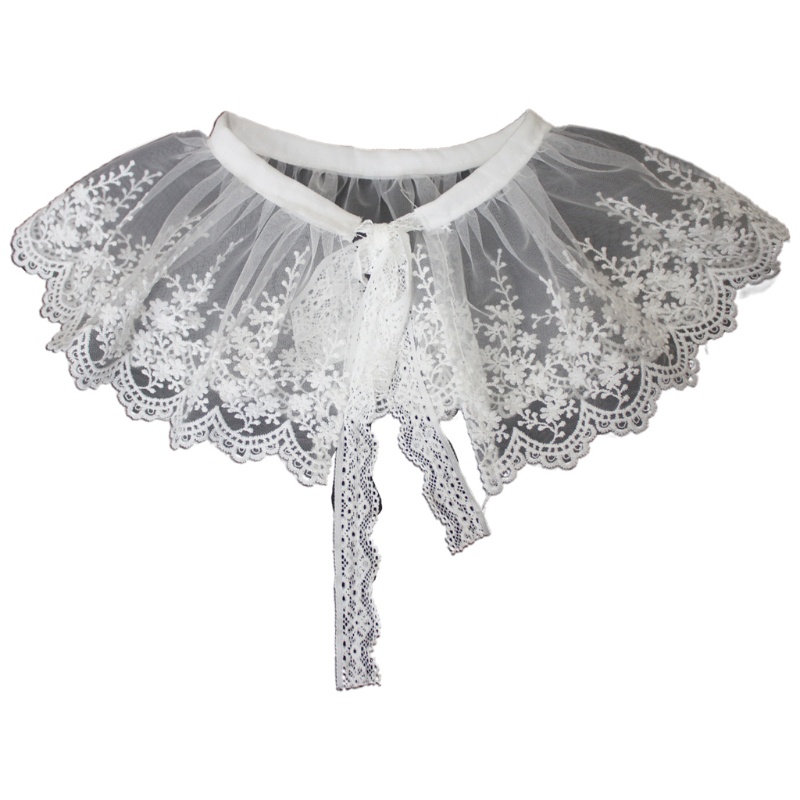 Cổ áo sơ mi giả thêu hoa bằng vải tulle