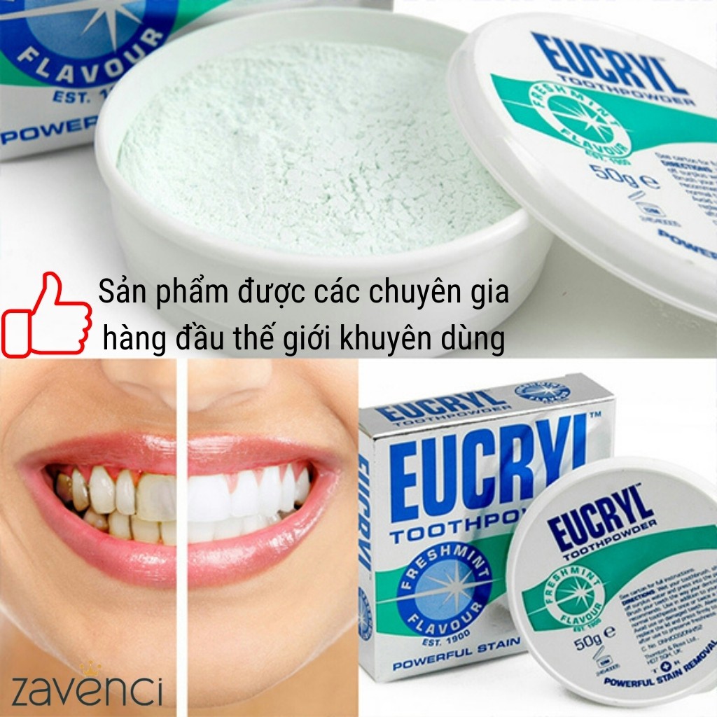 Bột trắng răng - kem đánh răng EUCRYL combo thơm miệng chống ê buốt 50g - ZAVENCI Official