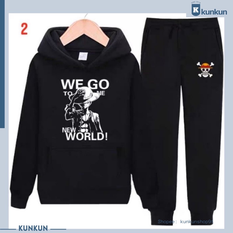 Set Áo Hoodie và Quần Jogger One Piece Mũ Rơm Luffy