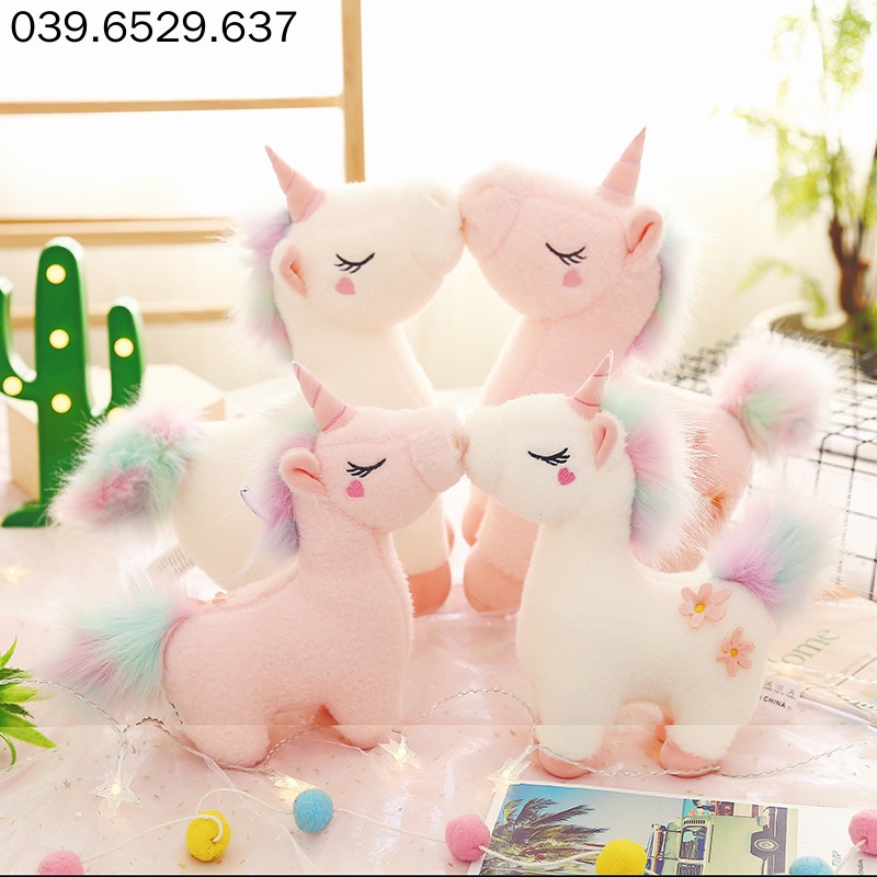 Gấu Bông Kỳ Lân Pony Lông Xù Má Trái Tim Dễ Thương Chất Bông Tinh Khiết An Toàn Cho Bé