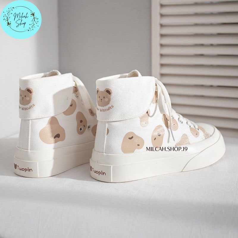 Giày sneaker nữ cao cổ hình gấu, hình bò sữa siêu đẹp, dễ thương