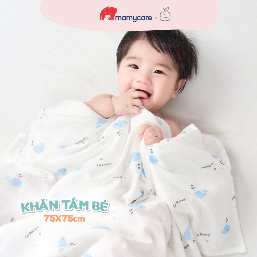 Set 2 khăn tắm đa năng cho bé sợi tre lụa La Pomme khăn xô tắm mềm mịn họa tiết cừu non - MAMYCARE