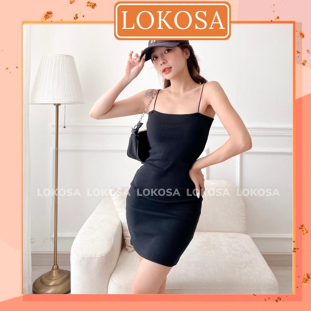 Váy Body 2 Dây LOKOSA Đầm Ôm Body Sợi Bún Dáng Dài Sexy Dự Tiệc Cưới Thun Gân Màu Đen Trắng VD059 | BigBuy360 - bigbuy360.vn